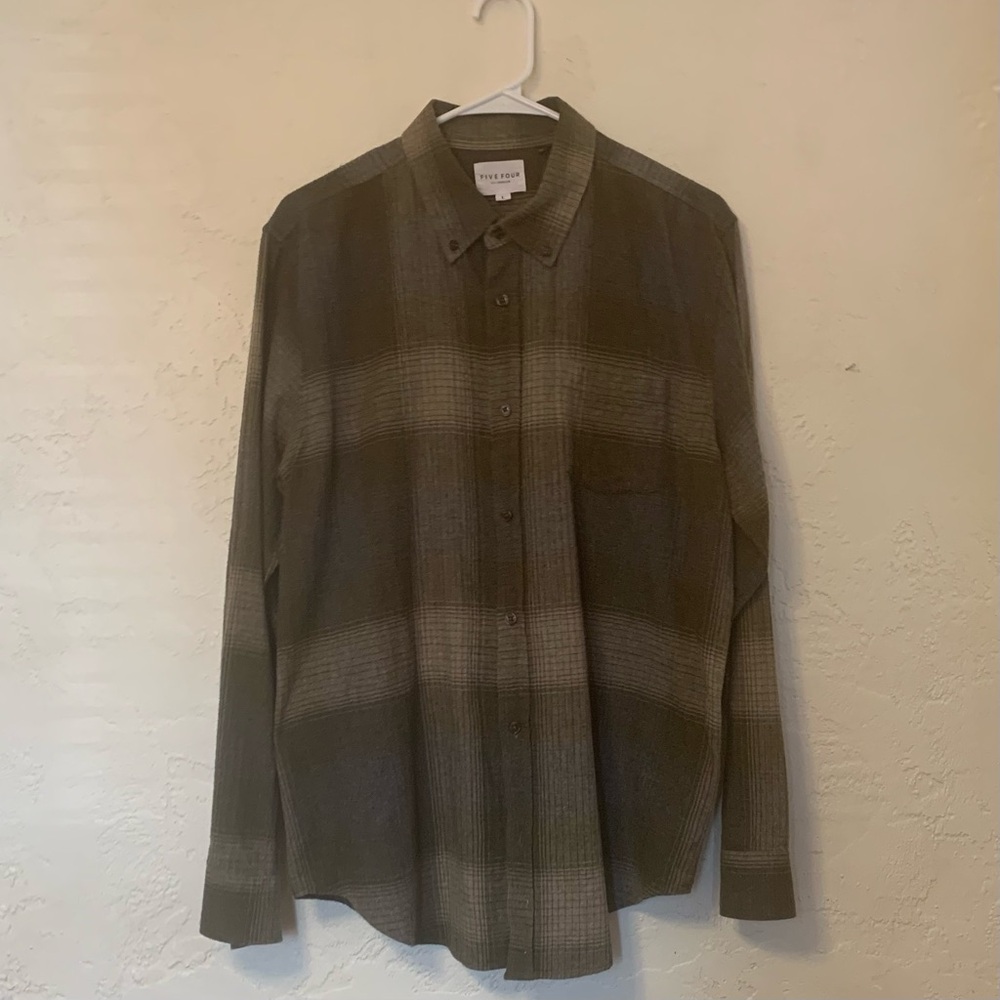 Five Four Los Angeles Men's Large Button Down Shirt Green Gray Flannel